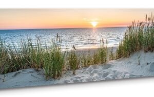 Schilderij Zon Duinen Zee 120×40 cm