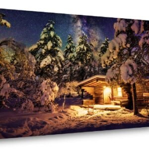 Schilderij Winterlandschap met sterren 80 x 60 cm