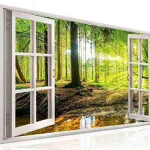 Schilderij Raam Uitzicht op het Bos Ingelijst 120x80cm XXL
