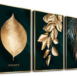 Schilderij 3-luik Ingelijst Groen Goud 120 x 80 cm